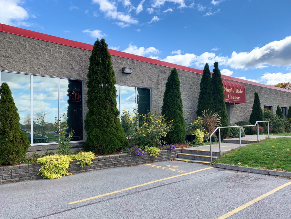 Maple Dale Cheese, north of Belleville, Ontario, sells a variety of cheese and other food products.