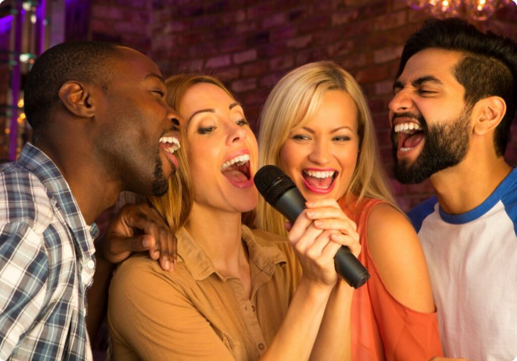 Singing karaoke
