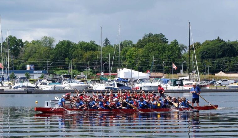 Dragon Boat Festival competitors prepare for the race in Belleville, Ont. Belleville Dragon Boat Club photo